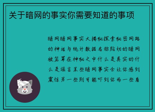 关于暗网的事实你需要知道的事项
