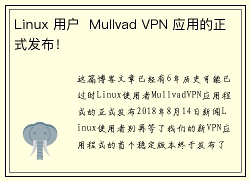 Linux 用户  Mullvad VPN 应用的正式发布！ 