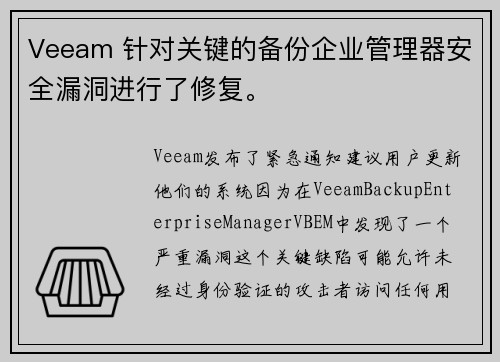 Veeam 针对关键的备份企业管理器安全漏洞进行了修复。